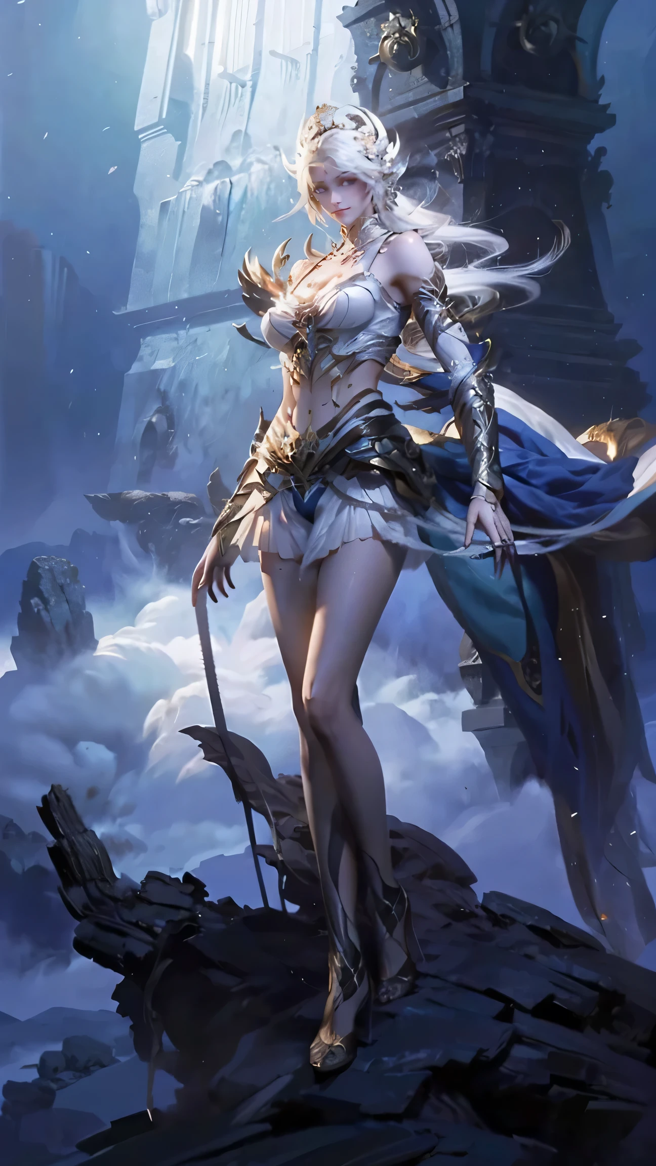 a white hair、Close-up of woman wearing white mask, beautiful figure painting, guweiz, guweiz style artwork, White-haired God, author:Yang Jie, Epic and beautiful character art, Stunning character art, author:Fan Qi, by Wuzhun Shifan, guweiz in pixiv artstation street, single ponytail, Side Mao Insult, high ponytail, tall figure, long legs, (sleeveless lace shirt), (shorts), (striped )), ((striped )), walk, elegant, dignified, feminine, Beautiful curves, sweet smile, Strong sense of detail and layering, Rich and gorgeous colors, Has a unique texture, colorful, Color harmony, vivid, design art, 16k, super detailed, {{illustration}}, {extremely delicate and beautiful}, {Sophisticated finish}, Super detailed, Exquisite glowing eyes, {{movie lighting}}, Extreme light effects, Model: realism, CFG scale: 12, lola: Bright texture (1.35), high quality, masterpiece, Exquisite facial features, Delicate hair depiction, Delicate depiction of eyes, masterpiece, best quality, Ray tracing, Extremely detailed CG unified 8K wallpaper, masterpiece, best quality, (1 girl), perfect female figure, (((tight white t shirt))), beautiful eyes, (delicate face), short black hair, hair tied up, Light blue hairpins, (White skin), (best lighting), (Super intricate details), 4K unified, (super detailed CG), Showing white legs, , hot pants, shorts,