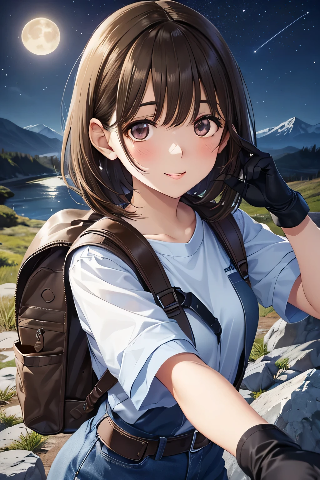 anegasaki nene、Shiny brown hair, short hair, (Beautiful brown eyes、Sparkling eyes, Fine grain)、smile、Ultra-detailed eyes、Very detailed顔, Very detailed目,



1 female((Upper body selfie, Happy)), masterpiece, Highest quality, Very detailed, alone, Outdoor, (night), Mountain々, nature, (performer, moon) Hilarious, Happy, Backpack, sleeping bag, Camping stove, Water bottle, Mountain boots, gloves, sweater, have, flashlight, forest, rock, river, wood, cigarette, Shadow, Contrast, sunny, Analog Style (Displaying the viewer:1.2) (Skin Texture) (Film Grain:1.3), (Warm colors, Warm tones)