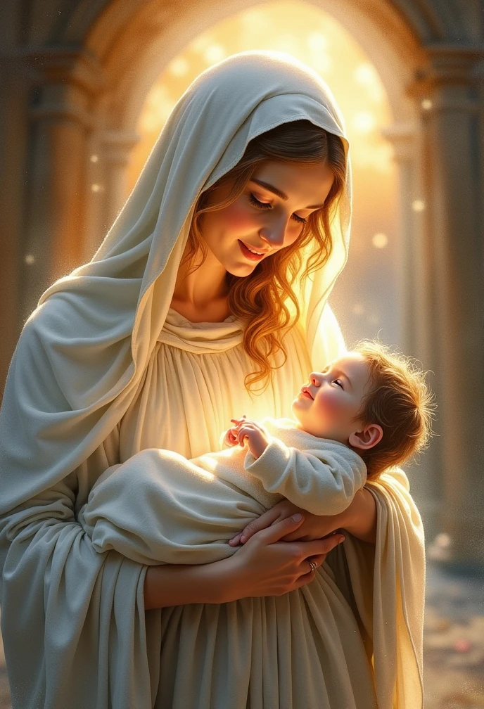Perfect hand 5 finger, Portrait of a beautiful virgin mary and baby Jesus Christ. wearing aqua clothes shining the light from her head and heart all over in the garden of Eden, virgin mary and baby Jesus Christ, real blue eyes, sunny day, intricate details.real virgin mary and baby Jesus Christ, straight head face, Straight body.Prayer virgin mary and baby Jesus Christ, perfect full body, perfect hands finger,Prayer virgin mary and baby Jesus Christ, praying virgin mary and baby Jesus Christ backgrounds natural photographic