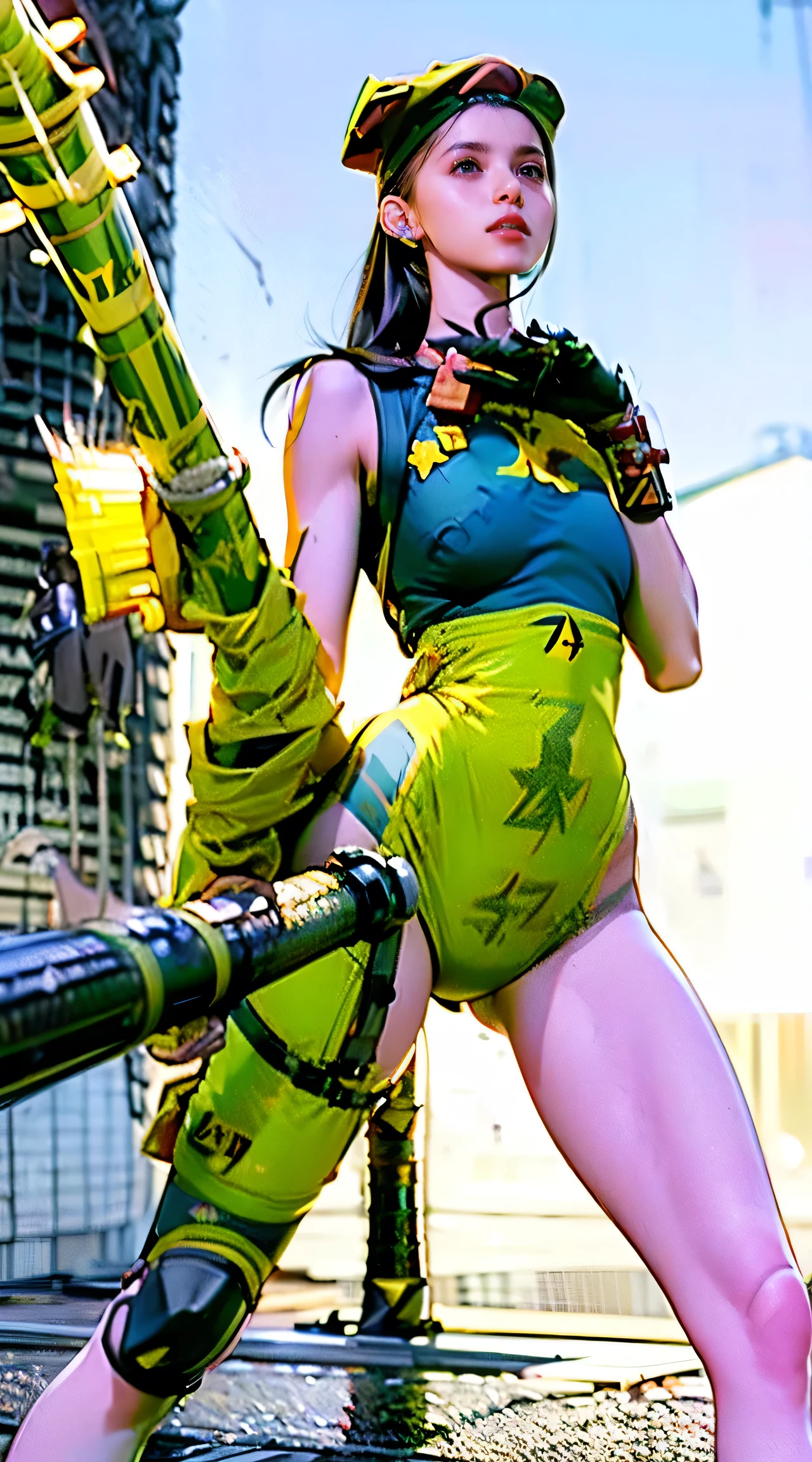 (Marvin the Martian) a cute woman, extremely detailed, extremely small martian invader outfit, fishing at an alien lush pond, holding a bucket full of slimy tentacles for bait, extremely detailed eyes, beautiful detailed lips, longeyelashes, beautiful detailed face, 1girl, digital art, concept art, oil painting, 8k, high quality, masterpiece, photorealistic, ultra-detailed, physically-based rendering, vivid colors, studio lighting, sci-fi, alien landscape, fantasy (camera angle is low looking up at butt, focus on butt)