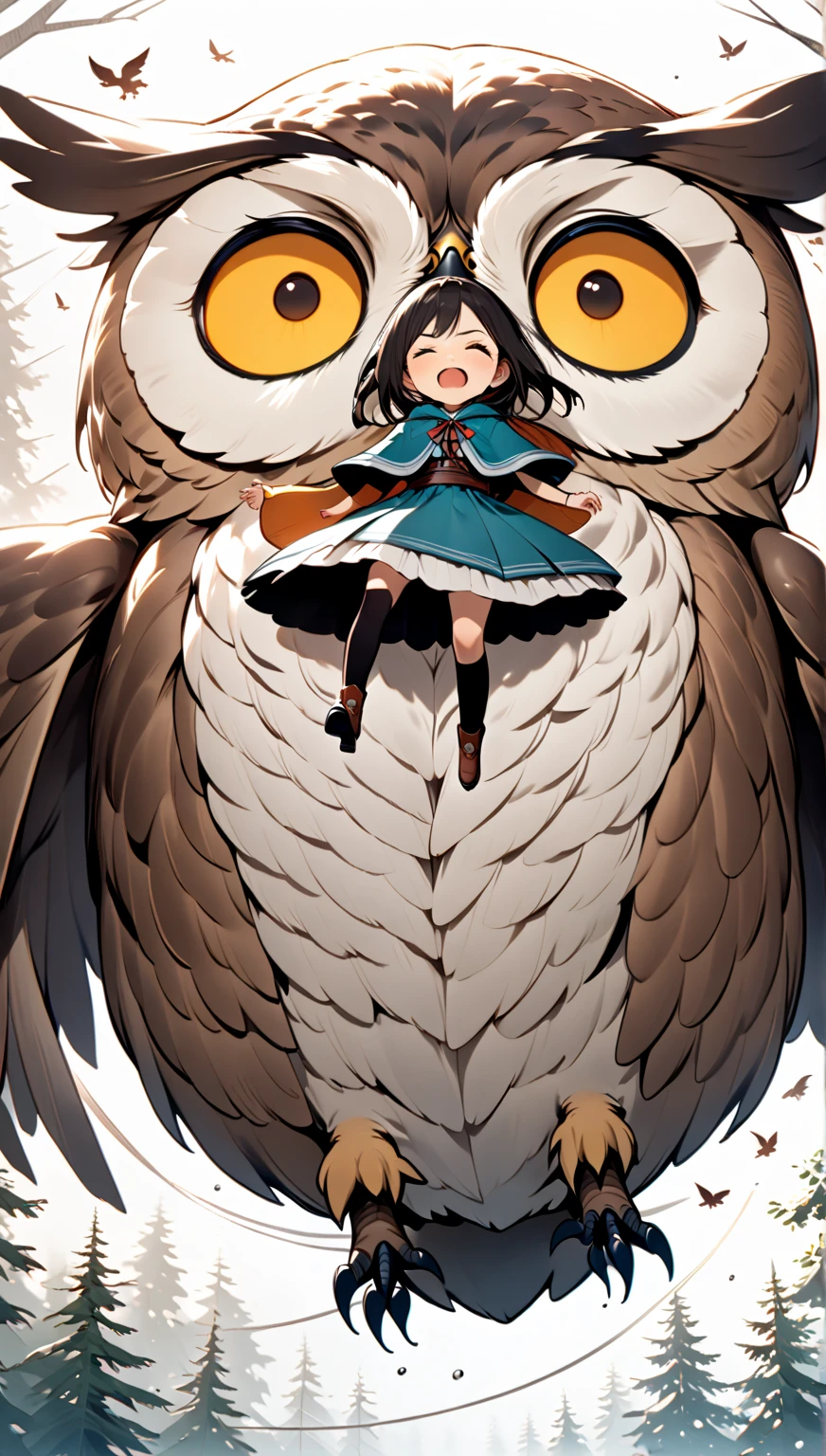  GIRL RIDING A GIANT OWL , Hzk,   feeling it plummet , 