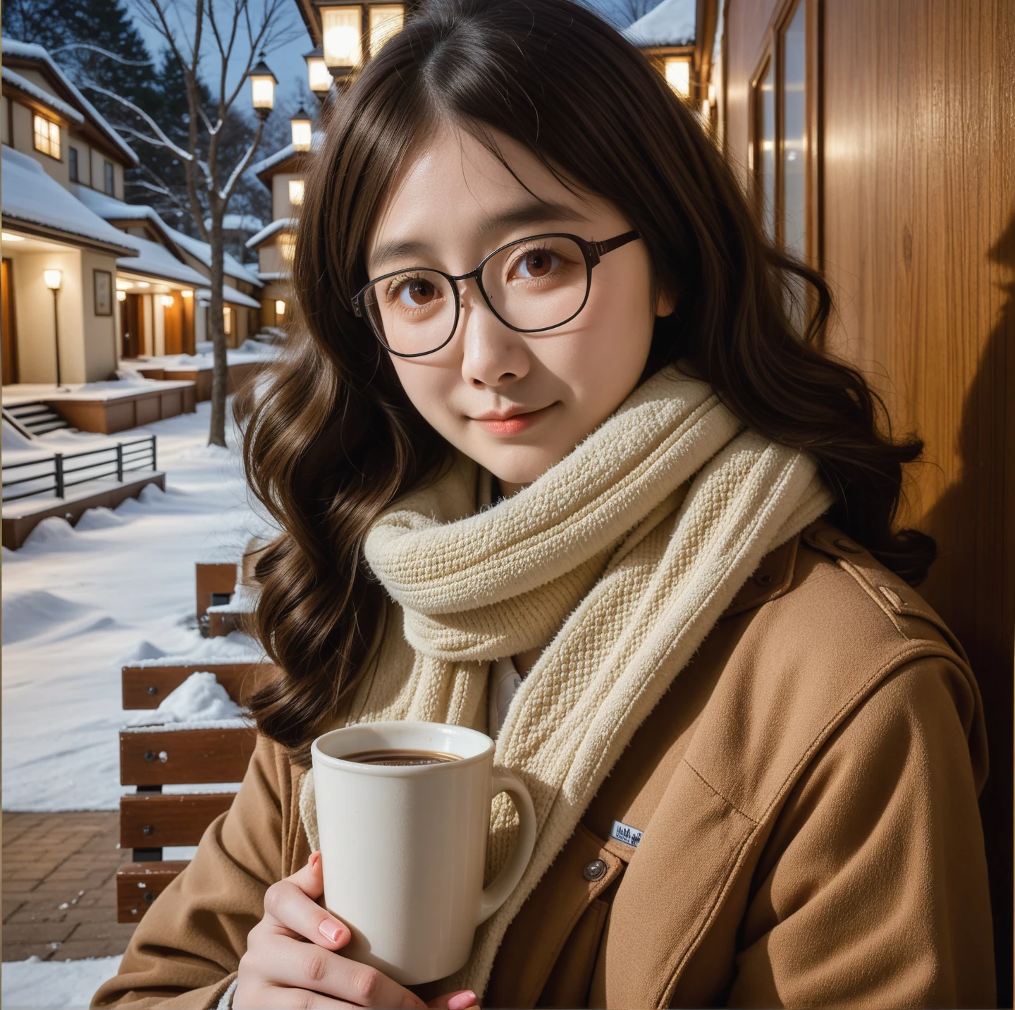  "A heartwarming winter scene featuring a slightly plump and soft-bodied girl with glasses, wearing a cozy brown coat and a yellow scarf, sitting on a park bench covered in a light dusting of snow. Her dark brown hair with soft waves is illuminated by the gentle glow of winter sunlight, creating a serene and inviting atmosphere. The background shows snow-covered trees and a quiet pathway, emphasizing the tranquility of the moment. The girl is holding a cup  of hot coffee, steam rising, and has a shy, warm smile, with a hint of blush on her cheeks. The setting captures the essence of winter comfort and relaxation, with intricate details in the snowflakes and textures of her outfit.",nsfw score_9, score_8_up , score_7_up , score_6_up  (masterpiece, best quality, photo realistic:1.3) (soft brightness,high saturation,high contrast) professional lighting, physically-based rendering, best quality, ultra-detailed, high resolution, extremely detailed CG, unity 8k wallpaper, novel illustration, by famous artist, textile shading, sup er detailed skin, perfect anatomy detailed, dynamic angle , cinematic lighting, dynamic lighting, highly saturated colors, neutral colors, Vibrant color saturation, (6-headed:1.2),(Japanese idol,pornactress, 1girl :1.5) [adlut] pubic hair :pubes Nipples erection Clitoris erection,,nsfw score_9, score_8_up , score_7_up , score_6_up  (masterpiece, best quality, photo realistic:1.3) (soft brightness,high saturation,high contrast) professional lighting, physically-based rendering, best quality, ultra-detailed, high resolution, extremely detailed CG, unity 8k wallpaper, novel illustration, by famous artist, textile shading, sup er detailed skin, perfect anatomy detailed, dynamic angle , cinematic lighting, dynamic lighting, highly saturated colors, neutral colors, Vibrant color saturation, (6-headed:1.2),(Japanese idol,pornactress, 1girl :1.5) [adlut] pubic hair :pubes Nipples erection Clitoris erection,(hair color :  blue lavender,Eye color: blue:1.3