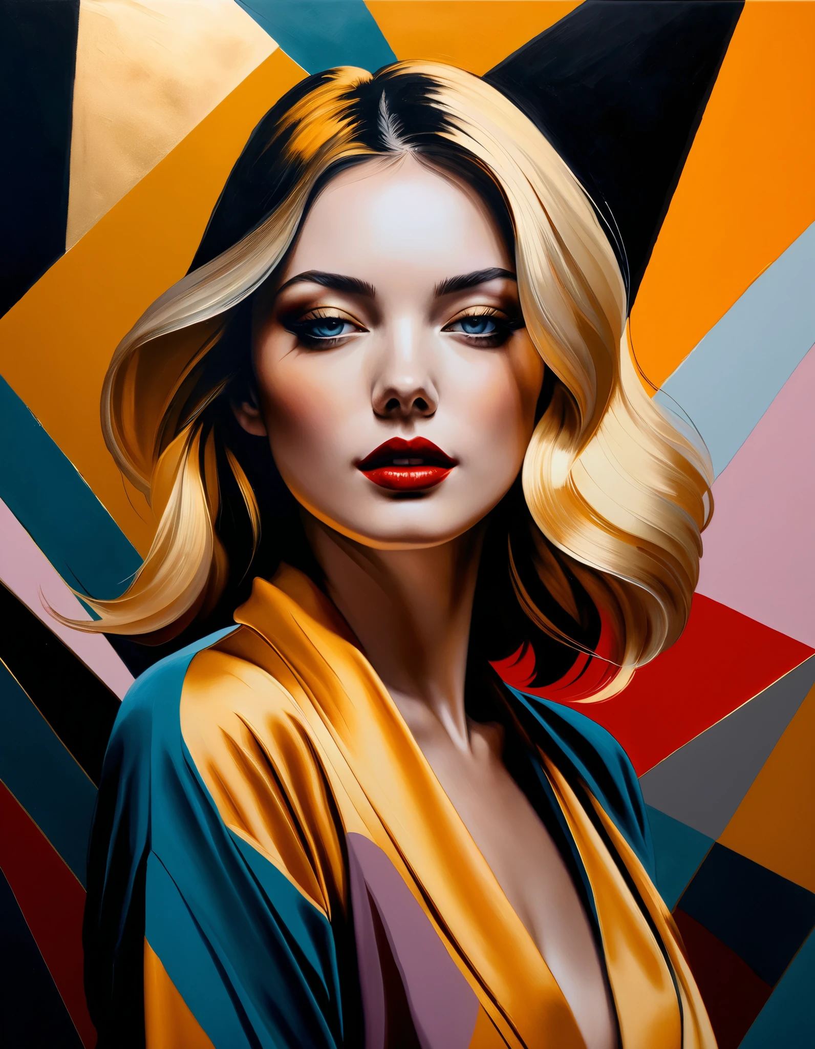 chiaroscuro technique on sensual illustration of an elegant woman, eerie, matte painting, by Hannah Dale, by Harumi Hironaka, extremely soft colors, vibrant, highly detailed, digital artwork, high contrast, dramatic, refined, tonal, golden ratio, happy expression, Created using premium oil paints on a superb stretched canvas, this painting demonstrates the artist's commitment to perfection and precision. The combination of brushes and palette knife adds depth and texture to the piece, enhancing its visual appeal.