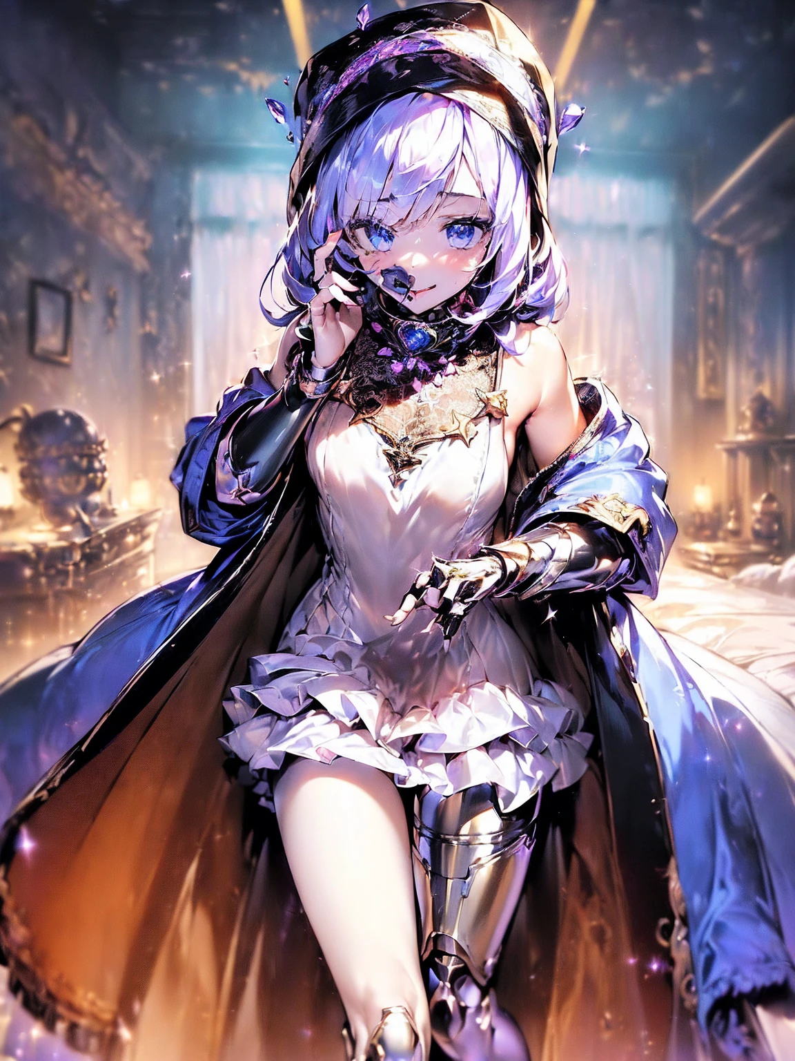 Highest quality, masterpiece, Ultra-high resolution, Beauty、Big Breasts、bluish-gray hair、Beautiful short hair、Well-proportioned face、Tied waist、Fair skin、smooth skin、Neat clothes、Are standing、Good Witch、kneel、He was executed shortly afterwards by having his head cut off.