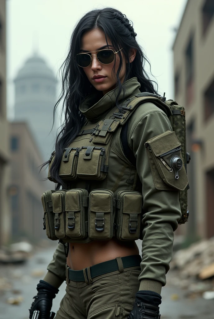 Alex Zedra, woman in camouflage holding a gun and wearing a aviator ...