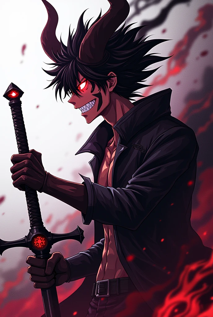 anime character with a large scyther beautiful male god of death, badass anime 8 k, anime wallaper, the grim reapper, hd anime wallaper, 4 k manga wallpaper, shinigami, 4k anime wallpaper, reaper of night!!!!, evil grin, purple hair, black pupils purple eyes, torned clothes, horror, dark brown skin, clear skin.