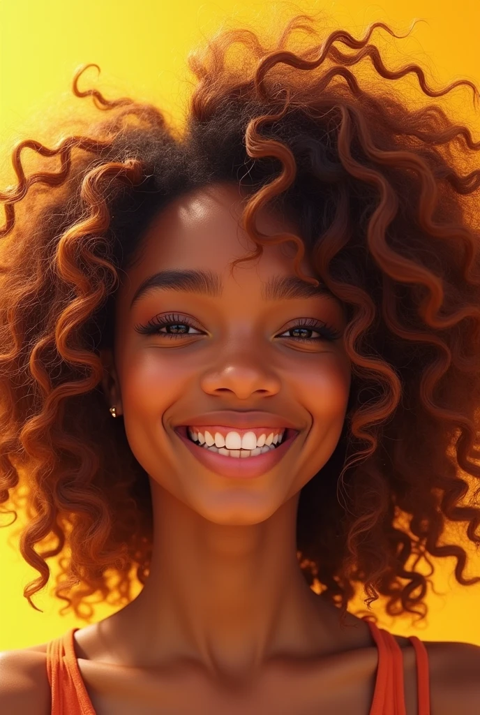 Photo, Raw, [bokeh], shallow DOF, sharp eye focus, redhead, thick body, full body shot, alone, ((30 year old black woman)), (((ultra realistic detailed eyes))), intricate eye details, cute smile, model pose, ultra skin texture, ((ultra skin details)), perfect skin, intricate details, long messy hair, fog, volumetric lighting, ((light strips on the face)),  light hair, bloom, golden hour, dark shadows, visually interesting, low key, ultra realism