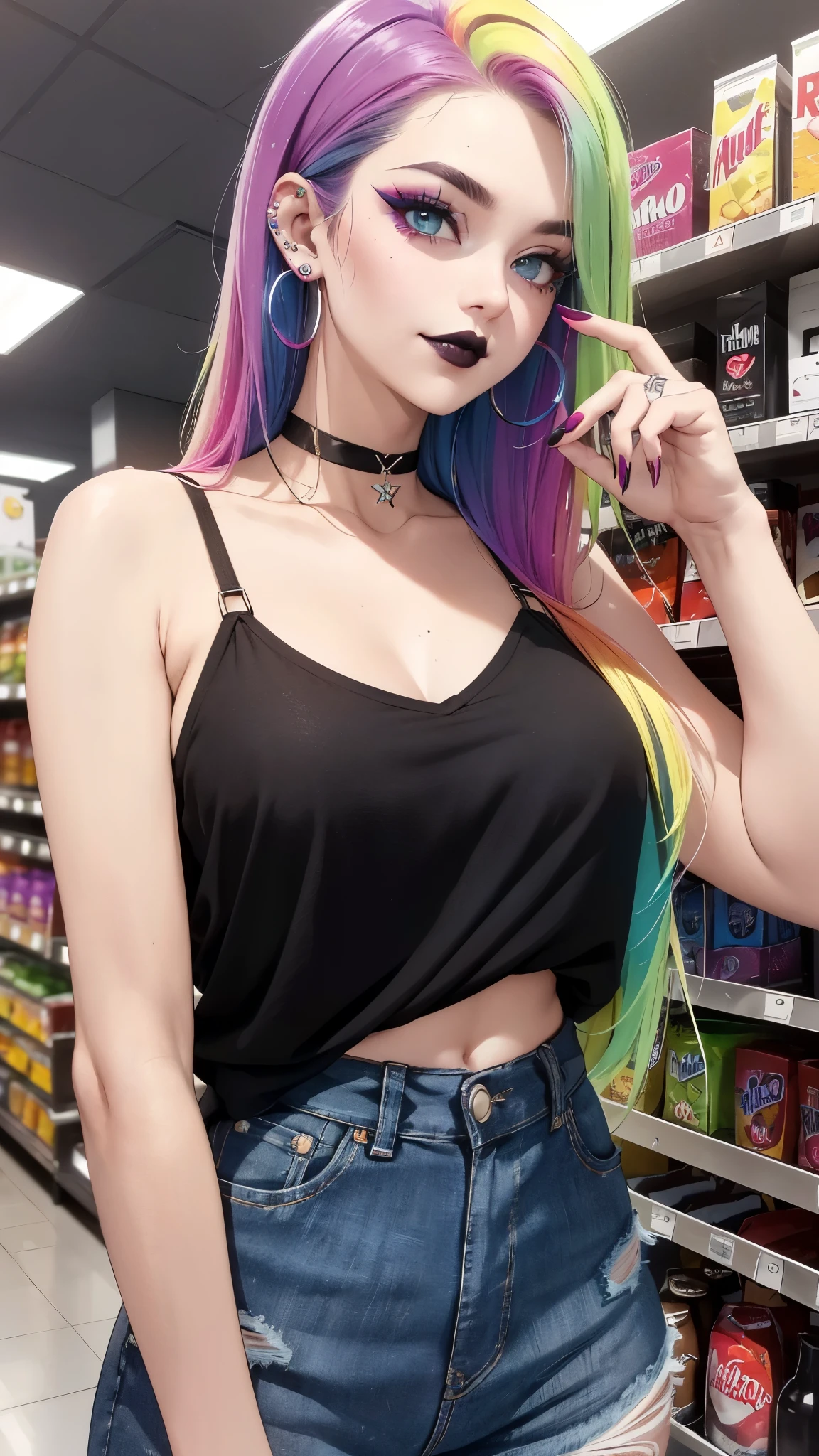 punk girl, green hair, sexy, in the middle of a small candy store, nipples, breasts, navel, long hair, cum, hetero, pussy, vaginal, sweat, sex, 1boy, penis, pronounced nipples, small breasts, tight dress, necklace, leather, she masturbates,, caresses her pussy, erotism ,open pussy,pussy focus,cum,cum in pussy,masterbation,female masturbation}}},cute,ultra detailed skin,, pronounced nipples, art by Bill Sienkiewicz, black and white image, intricate details, oil painting .