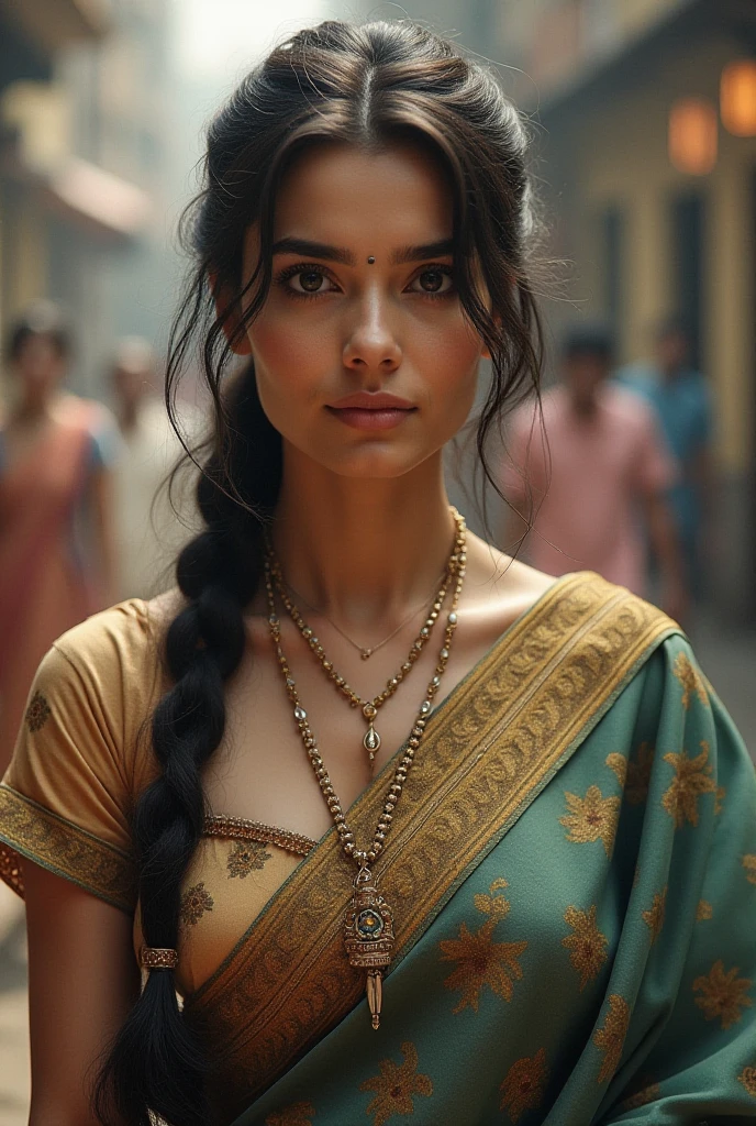 Mulher bonita com pele clara intrincada, (master part:1.2), rosto altamente detalhado, Looking sideways at the camera, (foco nítido: 1.2), ((seios pequenos expostos:1.2)), (( wearing an 18th century outfit with bright colors)), ((with medium contrast and high saturation)), (Imagem ultra realistica com detalhes intrincados).