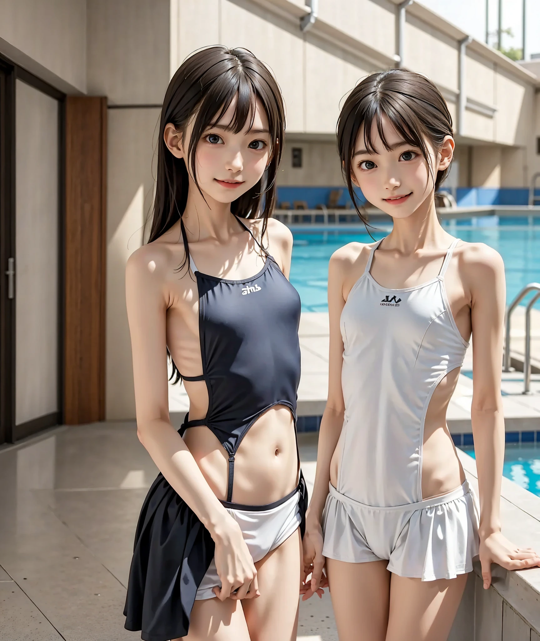  elementary school students, , very skinny, pool , swimsuit