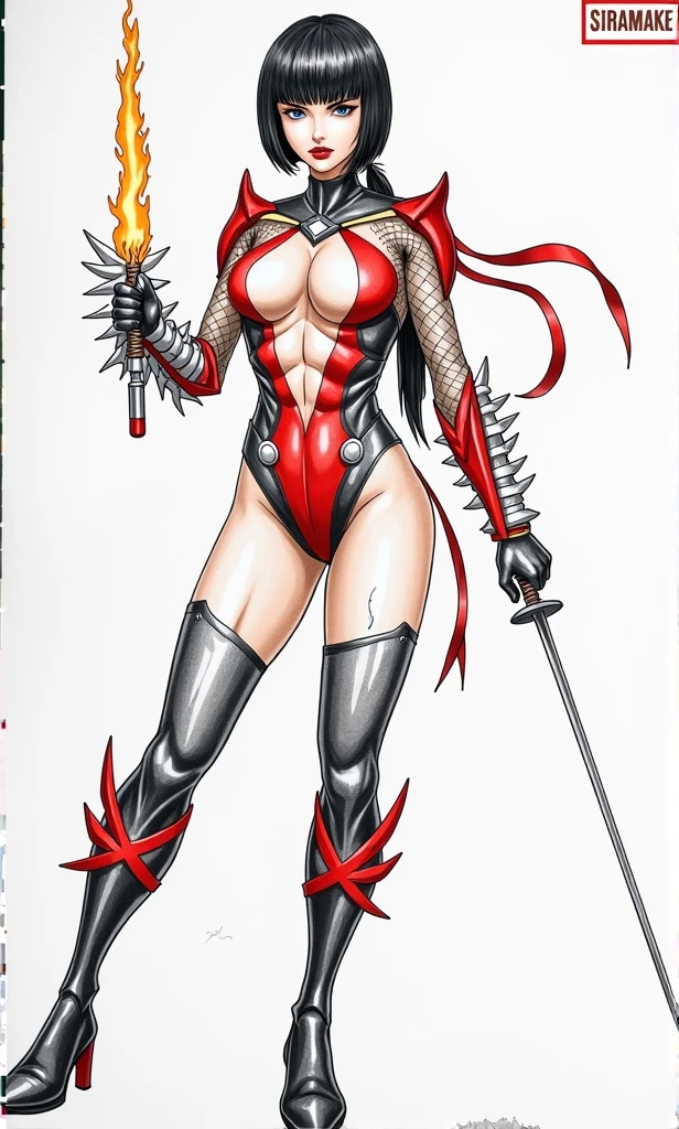 a beautiful female vampire ,ninja ,geisha ,full body view, armor bikini,spikes,leather,jacket