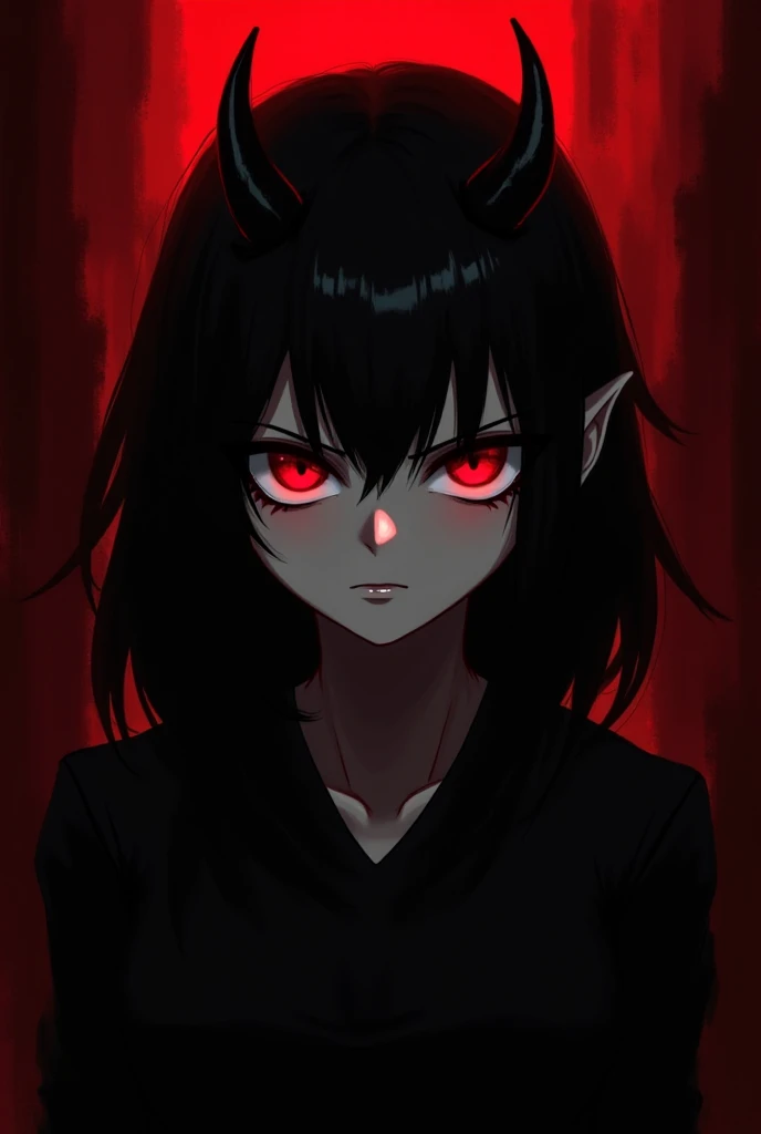 (score_9, score_8_up), score_7_up, zPDXL, 1girl, bald, hairless, asian, Short hair, straight bangs, black hair with red highlights, Oni mask, techwear, red eyes, neon, looking at viewer, (cowboy shot), dark background sinozick style, flat color