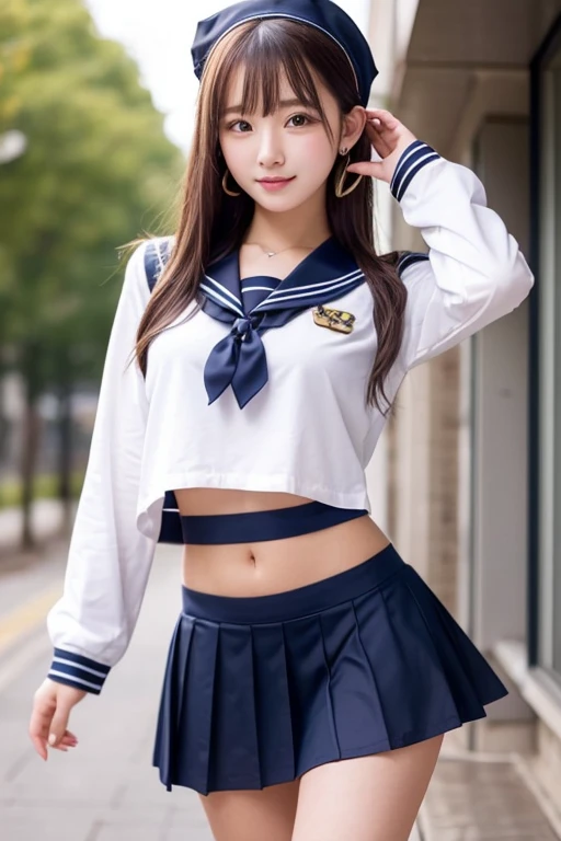 1 female,(((sailor suit))),((skirt lift)),show off panties,((lace pantie)),,A smile full of happiness、((looks happy:1.3))、high socks,(loafers),Breathless face、Missing、sweating、Excited facial expression、Long Hair、Realistic,High resolution,Soft Light,Large Breasts, blue eyes, Expensive Gemstones,,