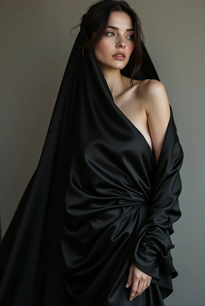 A girl wearing an abaya and her legs are open sexy and sitting on the floor and her high heels are open and her chest