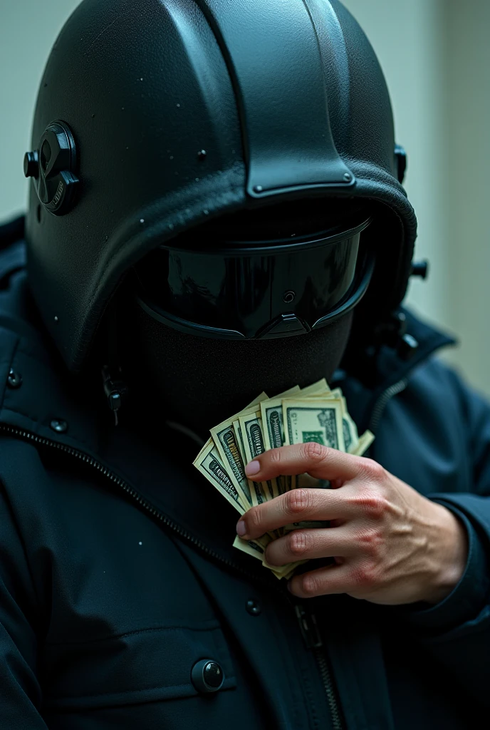 ((best qualityer)), ((work of art)), (detailded), 1 hacker with a mask and money around