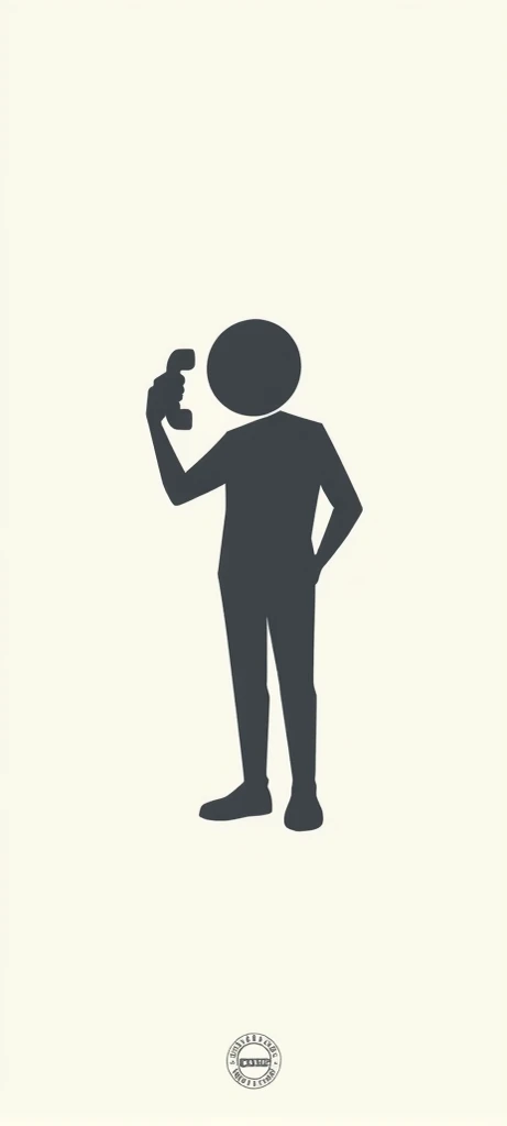  Create an image that can be used in a logo , similar to this character , Let it look up to the waist,  that is facing and that makes the shape of a telephone with one hand