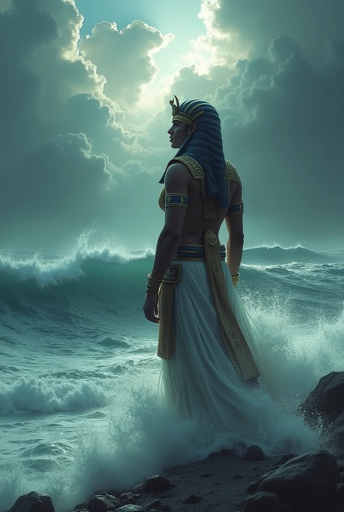 draw me a picture of a pharaoh drowning in the sea