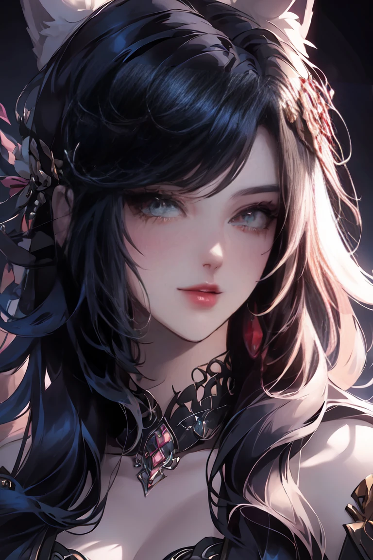 (masterpiece, High resolution, Highest quality), 20-year-old woman, Exposed cleavage, Gothic Lolita Fashion:1.2, Petal Collage, Anime Style, Digital Painting,
