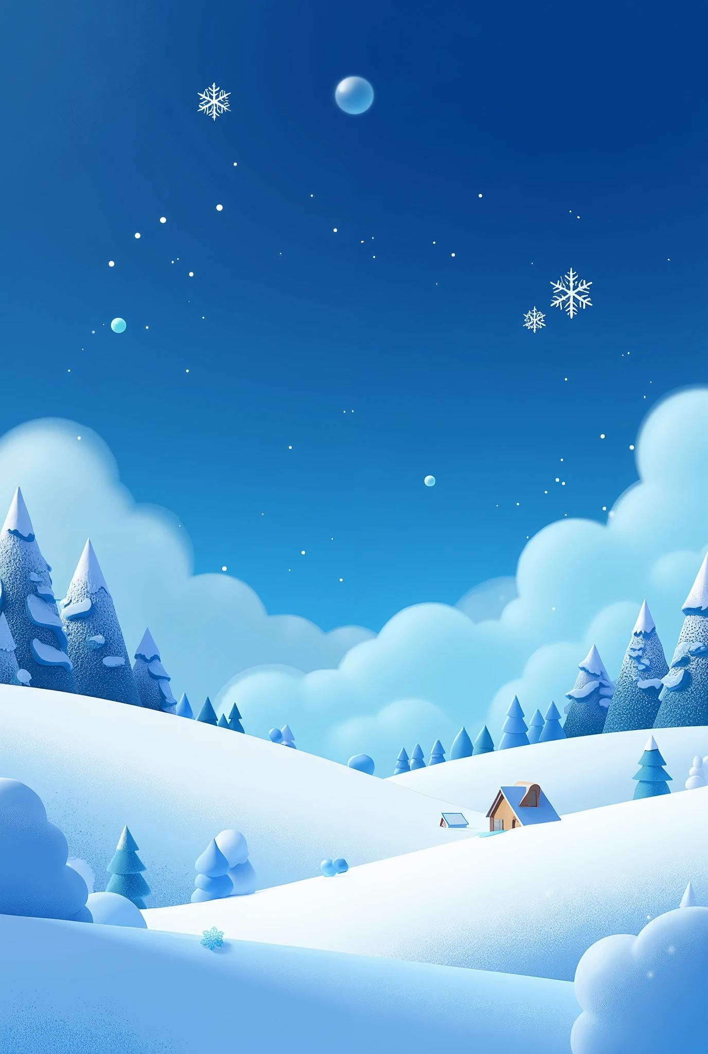 White Snow ， Blue Sky ， Falling Snowflakes ,night