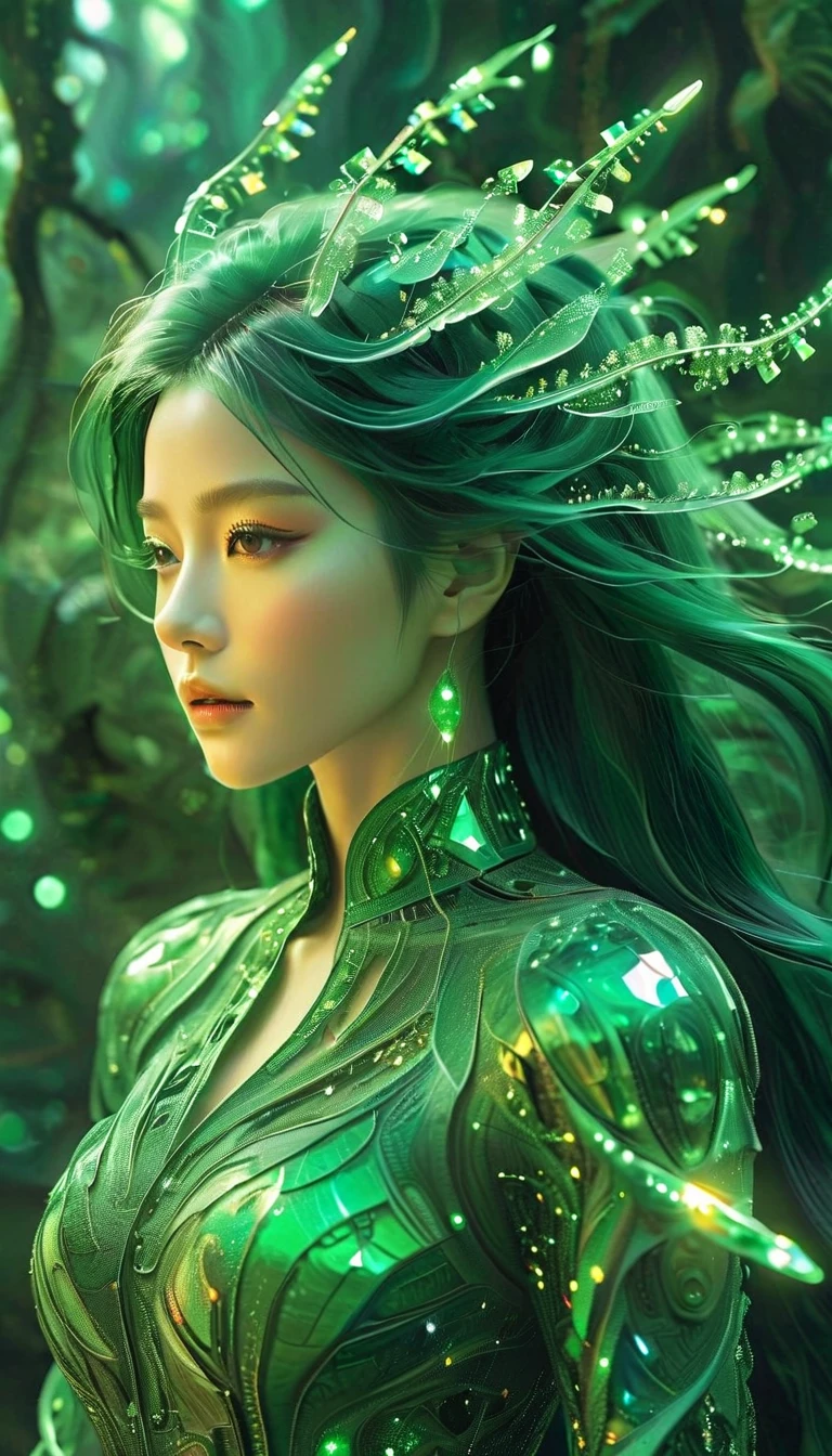 The main body of the image is a lotus pond with a few lotus leaves, made of glass, the texture of the leaves is clearly displayed, and the background is Gaussian blurred , Frosted, Light Green, Translucent , miniamalism --stylize 250.0, full body portrait, comic illustration in the style of Jim Lee --ar 2:3 --v 6.0 designed digital art, trending digital fantasy art,stephen lau and artgerm, as seen on artgerm, artgerm julie bell beeple, stanley artgerm lau, artgerm and ben lo, portrait of , artgerm on artstation pixiv