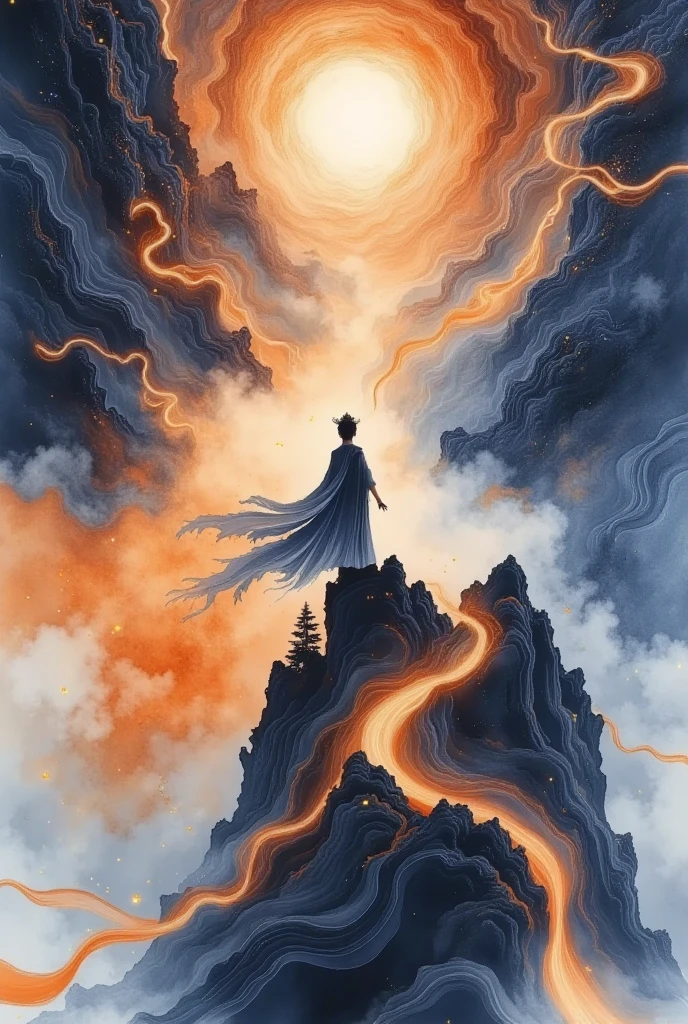  A beautiful woman standing on a cliff looking up at the stars, （ Exquisite silhouette）， surrounded by a vortex of cosmic energy ， shrouded in a fantastic mist 。Figure in a flowing robe .，Elegant，Light， merging with the flow of heaven and earth 。 The sky is dark purple and blue tapestry ，星Light点缀， The landscape below suggests soft 、Rolling mountains，星Light灿烂,  fantastic numbers , Ethereal精华, Unreal fantasy,  ethereal beauty ,  digital art fantasy , beautiful fantasy painting,  exquisite fantasy art , Stunning fantasy art, Inspired by  Cyril Rolando  ( Cyril Rolando ),  fantasy art style ,  gently swirling magical energy ,  fantasy numbers ,  fantasy numbers 艺术, Ethereal, of Unreal fantasy，Artistic Beauty ，Gold Thread。Tracking Gold。
