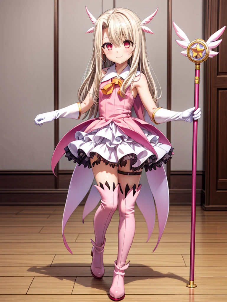 Marie rose, blue eyes, right blonde hair,anime girl with a teddy bear and a dress and hat, in dress, official art, official artwork, , portrait of magical girl, ( girl Full body :1.7) official fanart, , soft anime illustration, sh, official illustration, style of magical girl, madoka kaname, cute anime waifu in a nice dress, magical girl, yandere intricate,Open legs and see panties