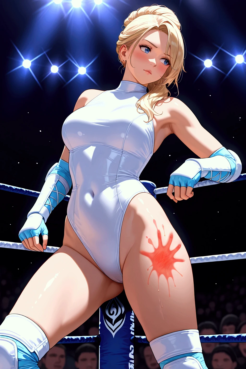 score_9, score_8_up, score_7_up, source_anime, cowgirl position,bouncing breasts,(((man of top))),head back,tongue out,pussy,vaginal penis,(((motion lines))),(((vulgarity))), trembling,motion lines, (((wrestling ring)))), ((1shota boy)and(1petit girl)), (hetero), ((((1petit girl,short stature)))), girl is 10 years old, (slender body:1.4), (long hair, french braid),straight hair, blonde hair, light blue eyes, ((((flat chest)))), covered navel, collarbone, pale skin,shiny skin, ((She wears white competition swimsuit)), ((((ahegao)))),(rolling eyes:1.4), (trembling), (cum on clothes:1.4),cum on body,excessive cum,cum facial,bukkake,cum on hair,cum in pussy, clothing aside, clothed, text, BREAK (1shota boy,short stature:1.4), ((((shota boy is 8 years old)))), ((((he looks smug)))), small penis, 