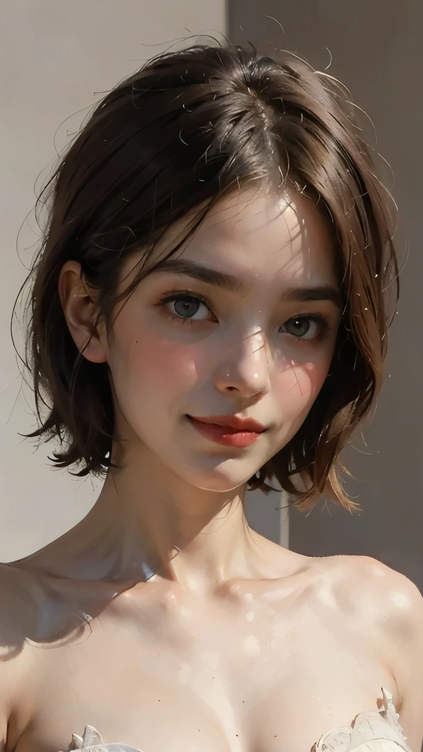 Portrait of a beautiful elegant blonde woman,   Fairytale Atmosphere  , Attractive blue eyes, Delicate features,  Shining Smile ,  maquillage natural , Elegant attire,  kind expression, Light blush , Warm Skin Tones,  great lighting ,  Soft Shadow , High resolution digital painting,  realistic style ,   Artistic Interpretation , By a skilled portrait painter.