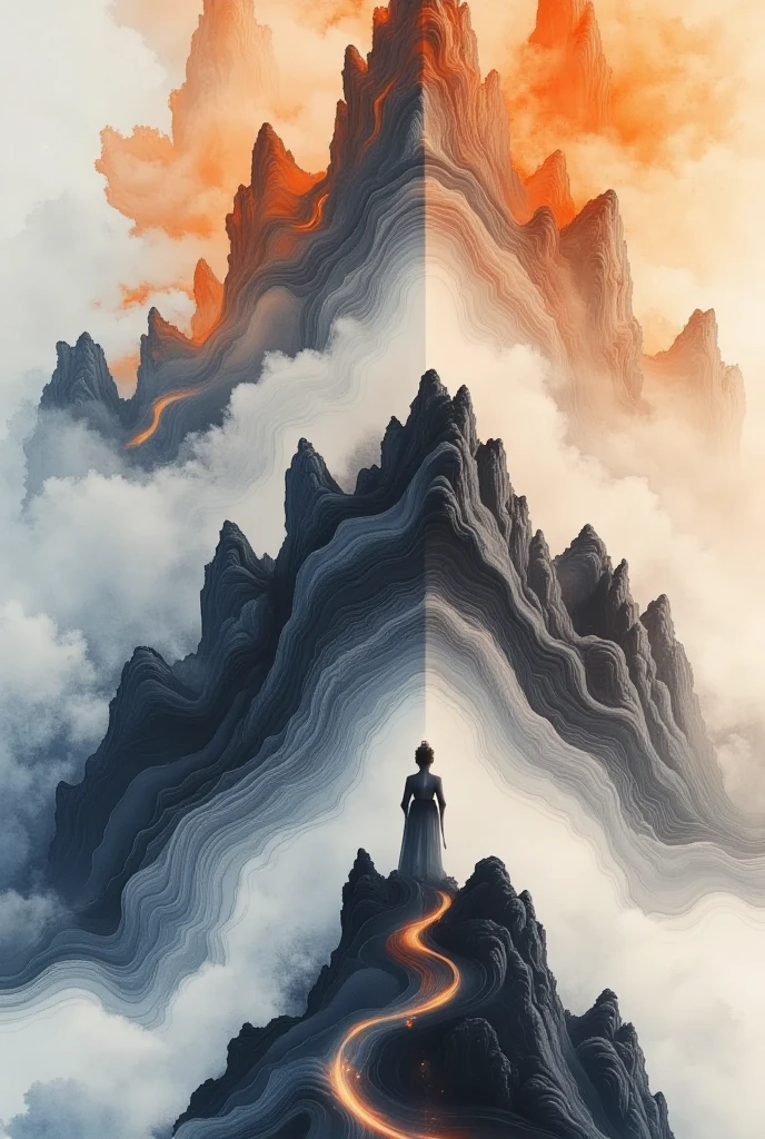 A painting of a woman standing on a mountain with the sky in the background,  This is an ultra-detailed painting inspired by Victo Ngai, tumblr, metaphysical painting, Wei Weide! Silent color , Wei Weide style, Wei Weide and surrealism, botticelli and Wei Weide, Wei Weide. unreal engine