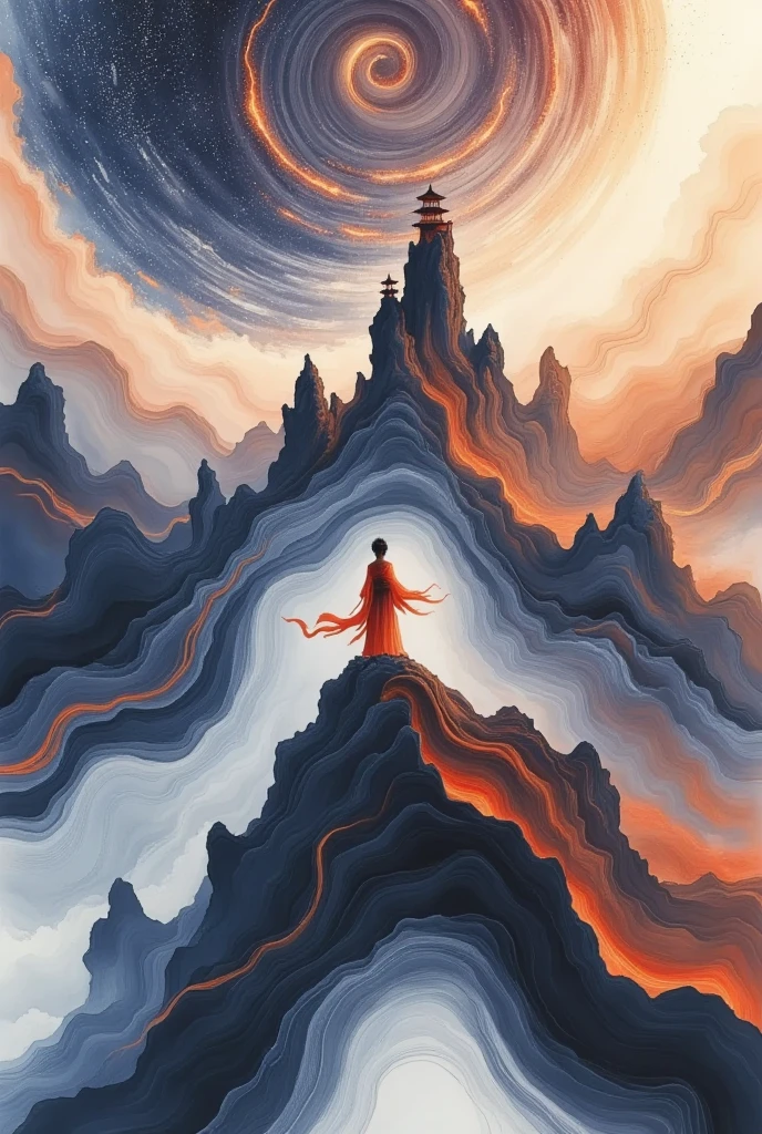  A beautiful woman standing on a cliff looking up at the stars, （ Exquisite silhouette）， surrounded by a vortex of cosmic energy ， shrouded in a fantastic mist 。Figure in a flowing robe .，Elegant，Light， merging with the flow of heaven and earth 。 The sky is dark purple and blue tapestry ，星Light点缀， The landscape below suggests soft 、Rolling mountains，星Light灿烂,  fantastic numbers , Ethereal精华, Unreal fantasy,  ethereal beauty ,  digital art fantasy , beautiful fantasy painting,  exquisite fantasy art , Stunning fantasy art, Inspired by  Cyril Rolando  ( Cyril Rolando ),  fantasy art style ,  gently swirling magical energy ,  fantasy numbers ,  fantasy numbers 艺术, Ethereal, of Unreal fantasy，Artistic Beauty ，Gold Thread。Tracking Gold。
