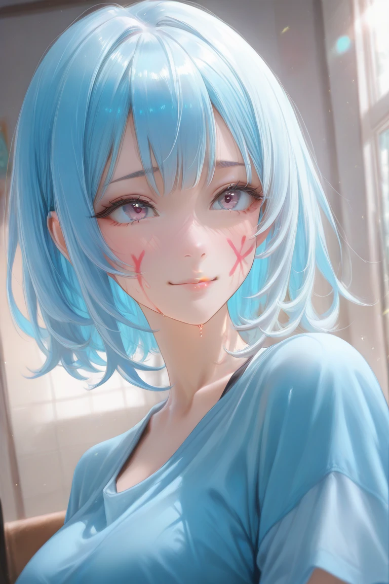 A 20 year old anime girl with light blue hair is getting banged and jizzed on her face 