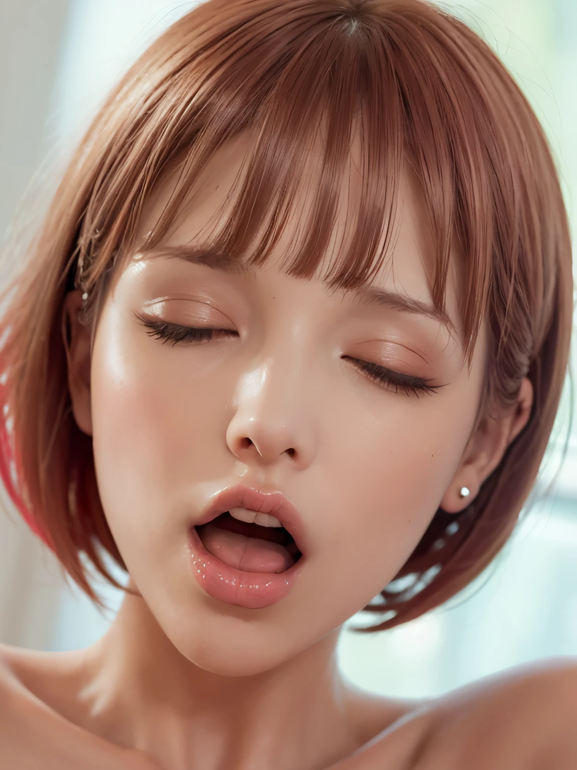 8K quality、High resolution、Realistic skin texture、High resolutionの瞳、Detailed face、Blowjobする女、Brown long hair、、A simple wedding dress made from lightweight fabric、Dignified face、thin、Model Body Type、Realistic female genitalia、Deep and realistic penis swallowing、Blowjob、deep throat、Semen-covered body、put penis in mouth all the way to the base、A large amount of semen gets on the face