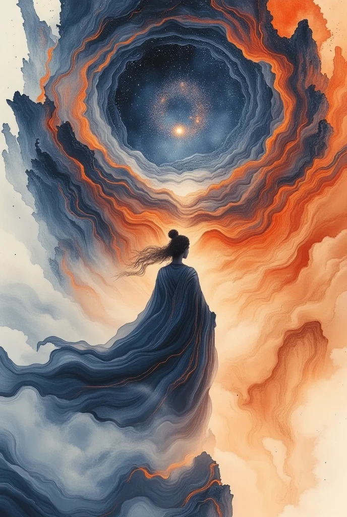  A beautiful woman standing on a cliff looking up at the stars, （ Exquisite silhouette）， surrounded by a vortex of cosmic energy ， shrouded in a fantastic mist 。Figure in a flowing robe .，Elegant，Light， merging with the flow of heaven and earth 。 The sky is dark purple and blue tapestry ，星Light点缀， The landscape below suggests soft 、Rolling mountains，星Light灿烂,  fantastic numbers , Ethereal精华, Unreal fantasy,  ethereal beauty ,  digital art fantasy , beautiful fantasy painting,  exquisite fantasy art , Stunning fantasy art, Inspired by  Cyril Rolando  ( Cyril Rolando ),  fantasy art style ,  gently swirling magical energy ,  fantasy numbers ,  fantasy numbers 艺术, Ethereal, of Unreal fantasy，Artistic Beauty ，Gold Thread。Tracking Gold。
