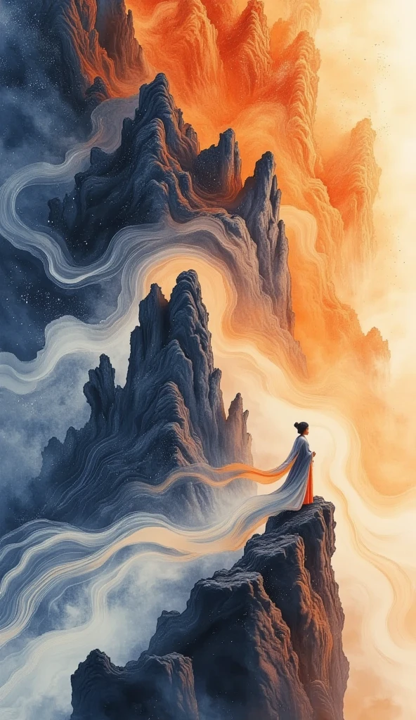  A beautiful woman standing on a cliff looking up at the stars, （ Exquisite silhouette）， surrounded by a vortex of cosmic energy ， shrouded in a fantastic mist 。Figure in a flowing robe .，Elegant，Light， merging with the flow of heaven and earth 。 The sky is dark purple and blue tapestry ，星Light点缀， The landscape below suggests soft 、Rolling mountains，星Light灿烂,  fantastic numbers , Ethereal精华, Unreal fantasy,  ethereal beauty ,  digital art fantasy , beautiful fantasy painting,  exquisite fantasy art , Stunning fantasy art, Inspired by  Cyril Rolando  ( Cyril Rolando ),  fantasy art style ,  gently swirling magical energy ,  fantasy numbers ,  fantasy numbers 艺术, Ethereal, of Unreal fantasy，Artistic Beauty ，Gold Thread。Tracking Gold。
