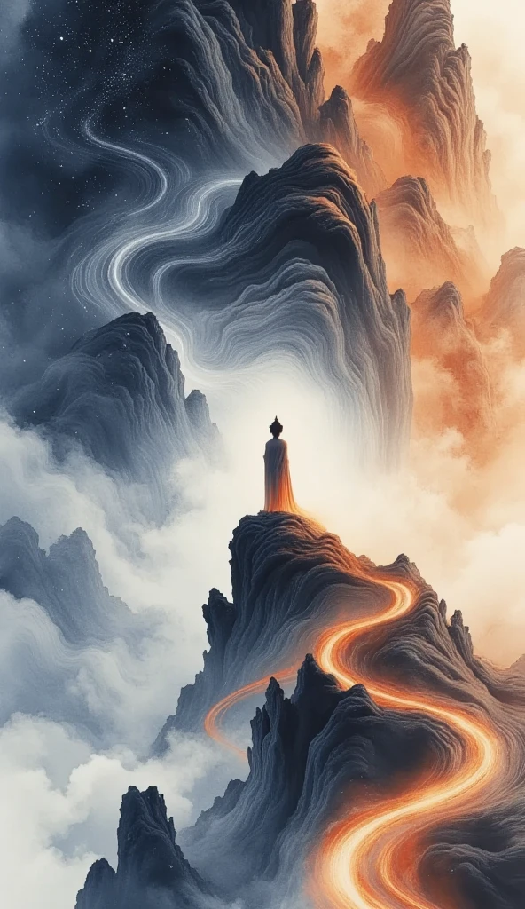  A beautiful woman standing on a cliff looking up at the stars, （ Exquisite silhouette）， surrounded by a vortex of cosmic energy ， shrouded in a fantastic mist 。Figure in a flowing robe .，Elegant，Light， merging with the flow of heaven and earth 。 The sky is dark purple and blue tapestry ，星Light点缀， The landscape below suggests soft 、Rolling mountains，星Light灿烂,  fantastic numbers , Ethereal精华, Unreal fantasy,  ethereal beauty ,  digital art fantasy , beautiful fantasy painting,  exquisite fantasy art , Stunning fantasy art, Inspired by  Cyril Rolando  ( Cyril Rolando ),  fantasy art style ,  gently swirling magical energy ,  fantasy numbers ,  fantasy numbers 艺术, Ethereal, of Unreal fantasy，Artistic Beauty ，Gold Thread。Tracking Gold。
