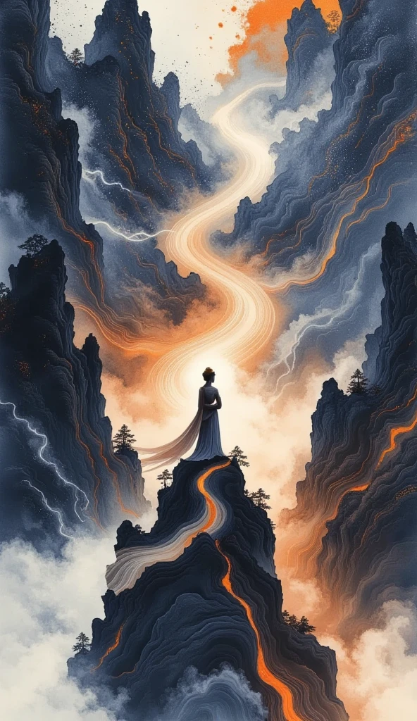  A beautiful woman standing on a cliff looking up at the stars, （ Exquisite silhouette）， surrounded by a vortex of cosmic energy ， shrouded in a fantastic mist 。Figure in a flowing robe .，Elegant，Light， merging with the flow of heaven and earth 。 The sky is dark purple and blue tapestry ，星Light点缀， The landscape below suggests soft 、Rolling mountains，星Light灿烂,  fantastic numbers , Ethereal精华, Unreal fantasy,  ethereal beauty ,  digital art fantasy , beautiful fantasy painting,  exquisite fantasy art , Stunning fantasy art, Inspired by  Cyril Rolando  ( Cyril Rolando ),  fantasy art style ,  gently swirling magical energy ,  fantasy numbers ,  fantasy numbers 艺术, Ethereal, of Unreal fantasy，Artistic Beauty ，Gold Thread。Tracking Gold。
