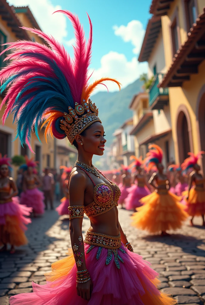 Make the people who are having a 17 August carnival walk together in a group while playing drums and some become majorettes.  