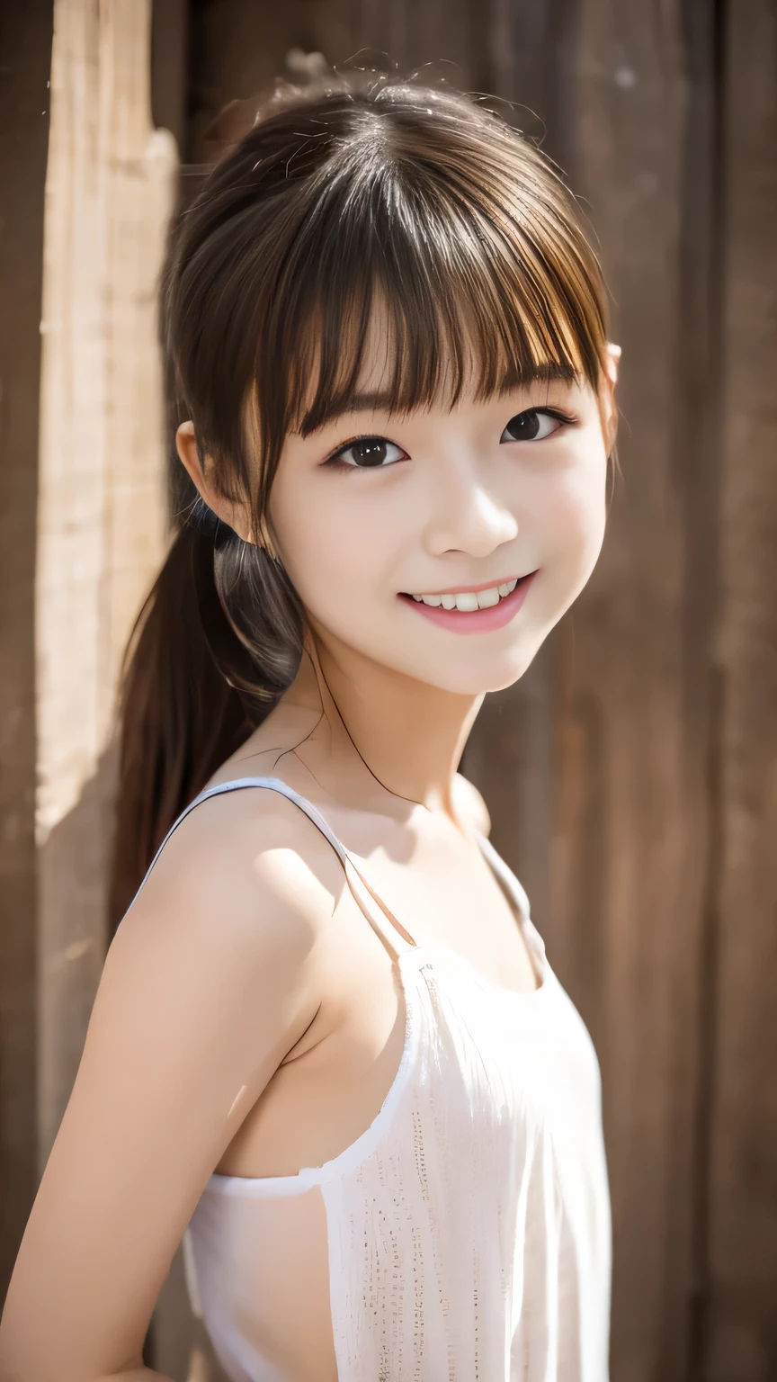  Japanese girl 、、 bright expression、 photorealistic :1.32、 best quality 、 super A high resolution、  MOST BEAUTIFUL JAPANESE GIRL PHOTOS 、  cute and beautiful face details that reveal sexual activity 、Small face、(Purelos Face_v1:0.008)、Beautiful bangs、、Shine,   growing skin to interact with the audience、Hair tangled on face 、bangs extending to the face、bangs、 hair between your eyes、 charming brown silky hair 、 bright 、, clear eyes shine attractively、 dynamic poses、 best quality 、  disorganized 、、((  tank top :1.3))、( ponytail from below the surface:1.3)、(Tie with a thin white ribbon)、 innocent smile、 Let me eat、Beautiful smile、 Cleveland 、(Big Breasted :1.3)、( cute standing pose :1.3)、 side tail、 brown hair、Waistline、 , detailed beautiful eyes  、View your viewers、 upper body、 face close-up、Front View、