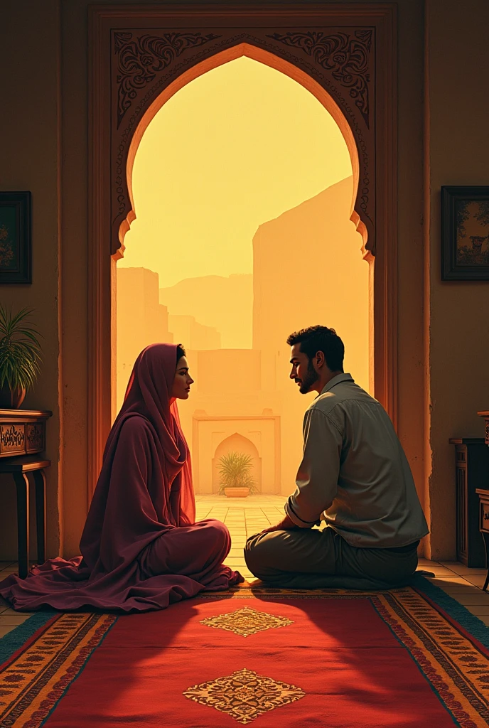 Inside a village a beautiful Muslim woman was sitting beside a A water hole that was bricked upand near her was a Musafir Alam.