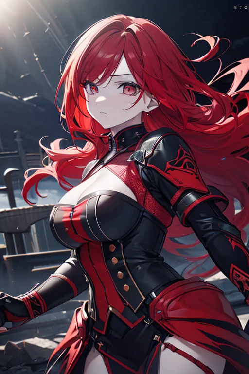 Woman punk long red hair green eyes big breast apocalypse