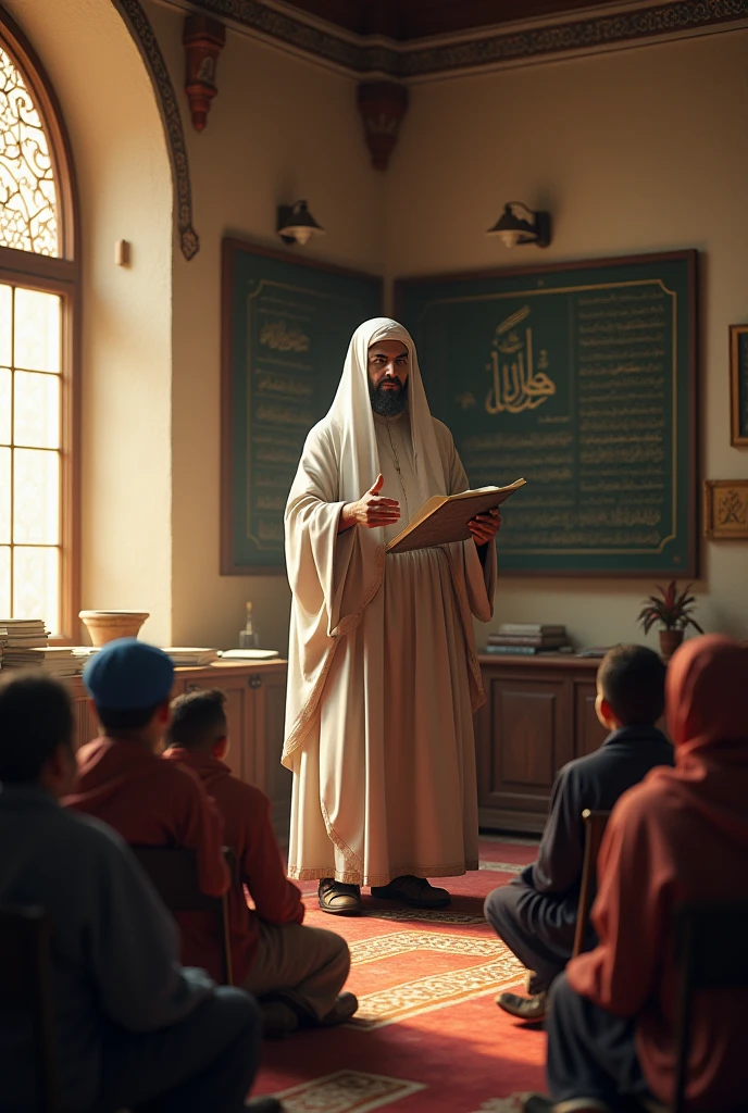 One Quran teacher in class room 