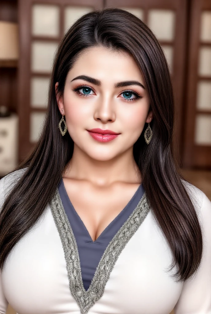 (photorealistic, best quality, ultra high res, extremely detailed eyes and face:1.3),(1girl, solo:1.3),skirt,jewelry,long_hair,necklace,earrings,perfect body,standing,large breasts,looking at viewer,chinese clothes,china dress,hanfu,