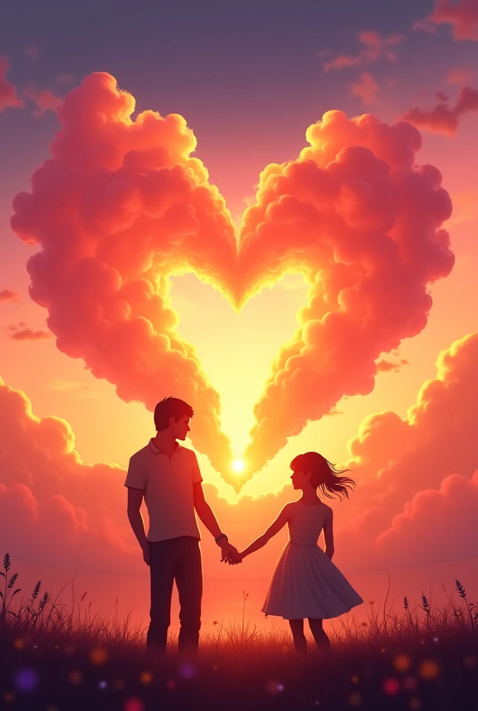 Create an image where the title says "Thinking of you two" with a rainbow background and fire also in the background.