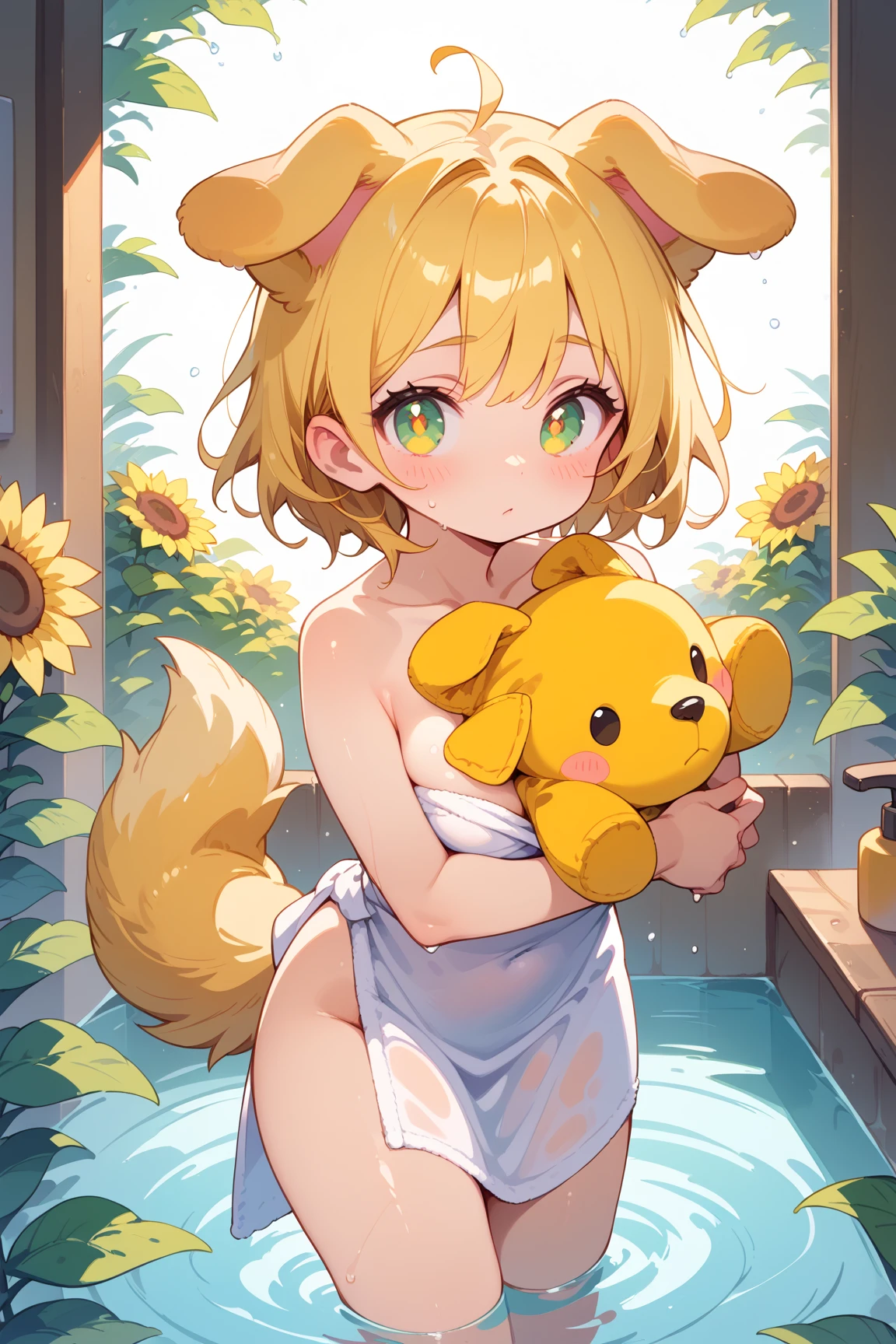 Fox Woman、body covered with fur、huge-breasted、kawaii、School swim wear、summer day、((High Position))、A big smile、bbw、thick thight、big butts、Ultramammy,Chibi,Nanachi