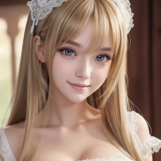 18 year old beautiful girl, Big eyes, Large Breasts, Small and slim, 8k, Highest quality, (Highly detailed head: 1.0), (Highly detailed face: 1.0), (Very fine hair: 1.0), Maid clothes, Highly detailed official artwork, Anime Moe Art Style, Beautiful and detailed anime art, smile, Blonde, sleek long hair