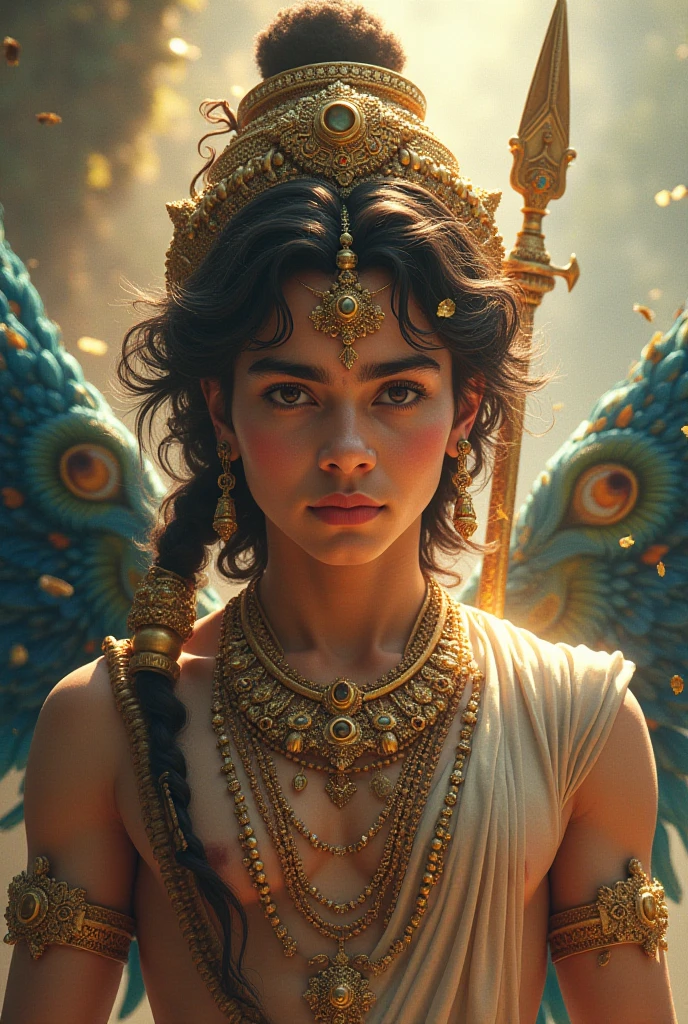 a small skinny woman with a big afro hairstyle, big beautiful eyes, chubby cheeks, mexican maya warrior attire, a big plume with jewlery, a lot og golden jewelery dramatic lighting, cinematic angle, fantasy, highly detailed, photorealistic, 8k, hdr, hyper realistic, dramatic lighting, moody, warm color palette