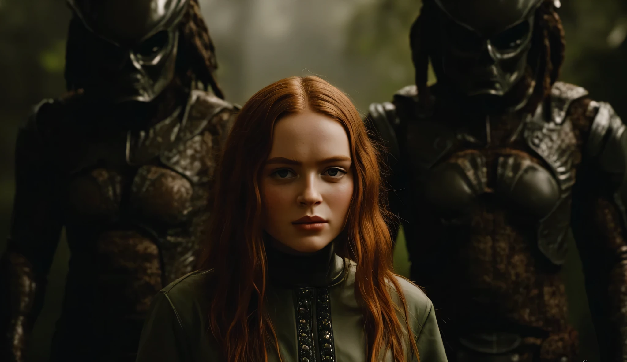 Sadie Sink standing in Alien vs Predator movie scene