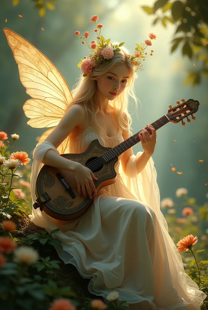 Delicate, , slender (Adult) Fairy Girl (with transparent wings behind the back) ((((stands) on the) (huge dark keyboard) Notebook)) ((bare footed)) ((in a light summer short translucent floral (sundress))) and looks up at the glowing screen, longue blonde hair, (small breasts) with tender nipples, (Fine (tender bare feet)), exquisite, gentle hands, Exquisite open neck, laptop, A cup of coffee, (Everything seems gigantic compared to this fairy girl), General view, Everything is in an ordinary room, in the style of drawings and engravings by Leonardo da Vinci, in the style of Chinese painting, ink painting on silk, soft, discreet shades