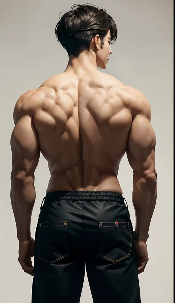 masterpiece, best quality, 1 man, back standing, back of man body, backside of body, head to feet, male, alone, standing straight, perfect facial anatomy, back muscles, orthostatic muscley, Healed Contravents, short pants, midriffs, Mansly, male muscular figure, in white background, undress top, suggestive male genitalia, a detailed by Nagasawa Rosetsu and Pu Hua, featured art by Higashigure on pixiv, Featured on Pixiv, trending on pixiv, visual novel cg, Furry art, temporary art, Soft LINE drawn, Official Art, Artgen by GelBooru References, full body, super flat,Bbc, Ultra Detailed, detailed painting, Booru , anime, HD 8K