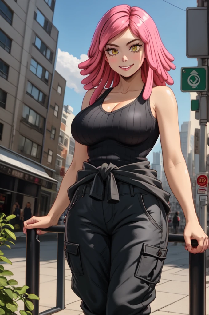 Mina ashido, hero clothe, big thigs, marked body, scene post apocalyptic, pant pull down